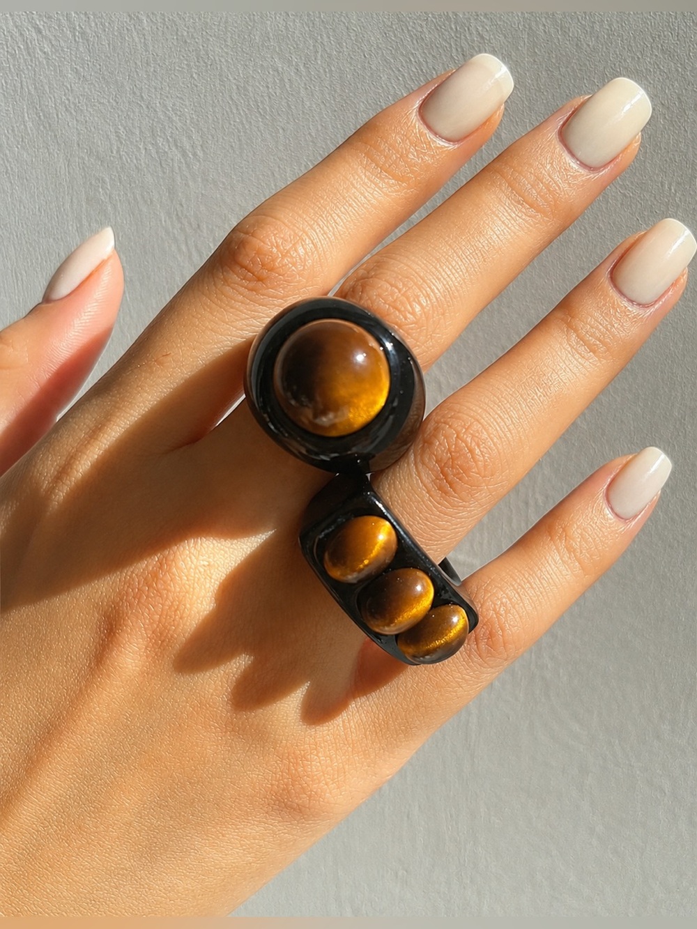 Italian Jewelry Statement Rings Set Of 2 Tiger Eye Resin Size 7